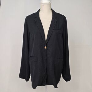 Peace Love World Boheme Womens S Black Linen Blend Relaxed Casual Blazer Jacket